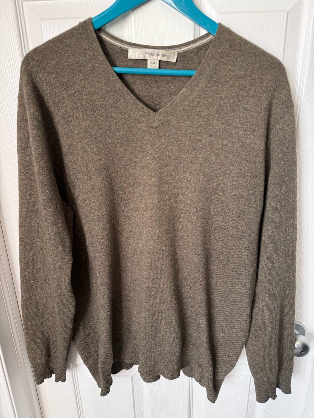 Mens Harry Rosen V Neck Cashmere Sweater Size Large Olive